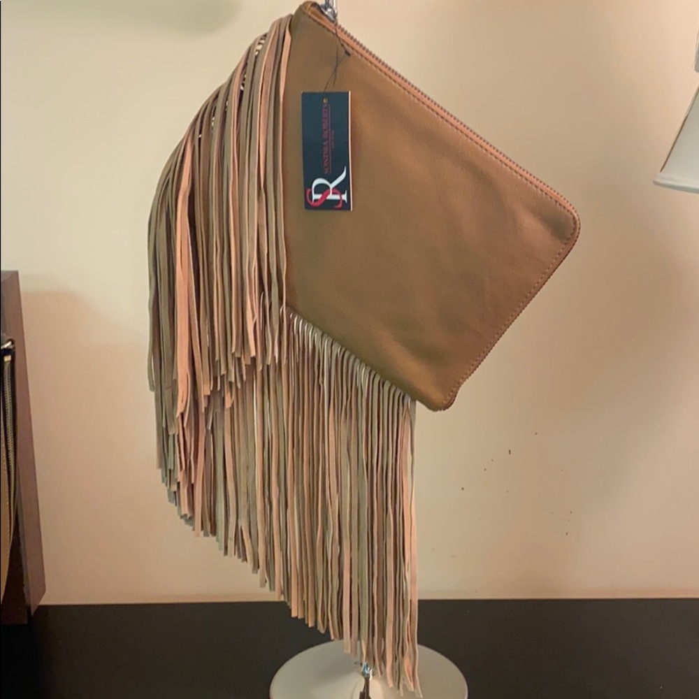 TAN clutch Leather fringe clutch